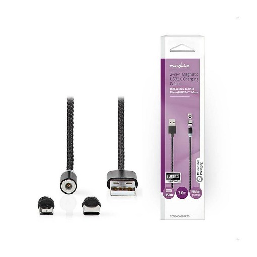 ΚΑΛΩΔΙΟ USB HIGH-SPEED A - MICRO B USB/ USB-C 2m ΜΕ ΜΑΓΝΗΤΙΚΟ ΑΚΡΟ  NEDIS CCGB60630BK20