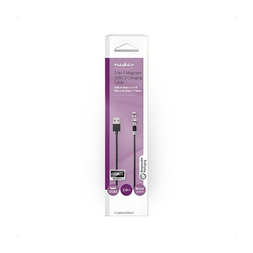 ΚΑΛΩΔΙΟ USB HIGH-SPEED A - MICRO B USB/ USB-C 2m ΜΕ ΜΑΓΝΗΤΙΚΟ ΑΚΡΟ  NEDIS CCGB60630BK20