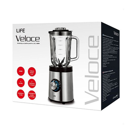 ΜΠΛΕΝΤΕΡ 800W ΜΕ ΓΥΑΛΙΝΗ ΚΑΝΑΤΑ 1.5l LIFE VELOCE