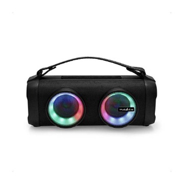 ΦΟΡΗΤΟ TWS ΗΧΕΙΟ BLUETOOTH 24W ΜΕ ΔΕΡΜΑΤΙΝΗ ΛΑΒΗ ΜΕΤΑΦΟΡΑΣ NEDIS SPBB306BK