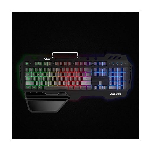 ΕΝΣΥΡΜΑΤΟ GAMING ΠΛΗΚΤΡΟΛΟΓΙΟ ΜΕ RGB LED, ΕΠΙΦΑΝΕΙΑ ΑΠΟ ΑΛΟΥΜΙΝΙΟ, PALM REST ΚΑΙ ΒΑΣΗ ΣΤΗΡΙΞΗΣ ΚΙΝΗΤΟΥ NOD ZERO DARK