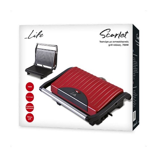 ΤΟΣΤΙΕΡΑ ΜΕ GRILL ΠΛΑΚΕΣ 700W LIFE SCARLET