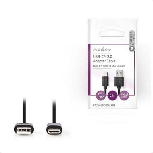 ΚΑΛΩΔΙΟ USB HIGH-SPEED A - USB TYPE-C 0.1m NEDIS CCGP60600BK01