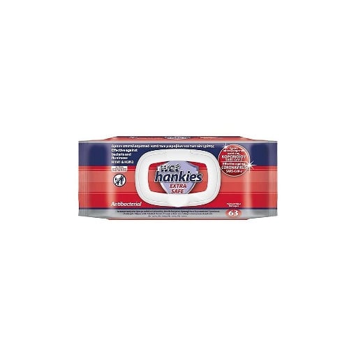HANKIES ΥΓΡΑ ΜΑΝΤΗΛΑΚΙΑ ΑΝΤΙΒΑΚΤΗΡΙΔΙΑΚΑ 63τεμ. - (EXTRA SAFE)