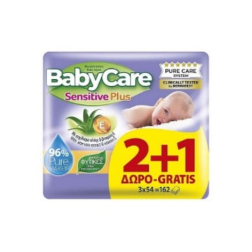 BABYCARE ΜΩΡΟΜΑΝΤΗΛΑ SENSITIVE PLUS (3x54τεμ.) - ( 2+1 ΔΩΡΟ)