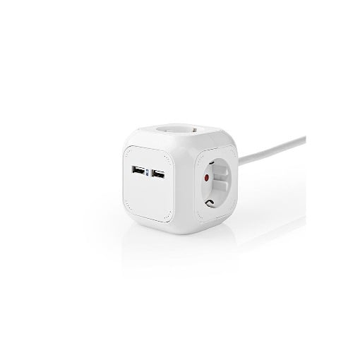 ΠΟΛΥΠΡΙΖΟ ΣΕ ΣΧΗΜΑ ΚΥΒΟΥ 4 ΘΕΣΕΩΝ+2 ΘΥΡΕΣ USB NEDIS EXSOC415UFWT 1,5m (ΛΕΥΚΟ)