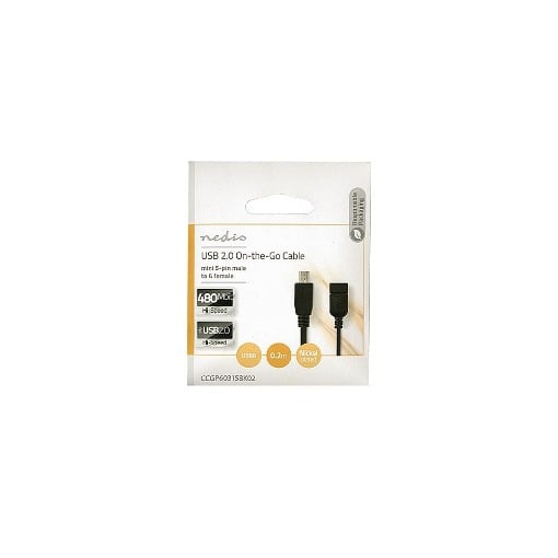 ΚΑΛΩΔΙΟ OTG, USB HiGH-SPEED USB A - MINI USB 6-PIN 0.2m NEDIS CCGP60315BK02