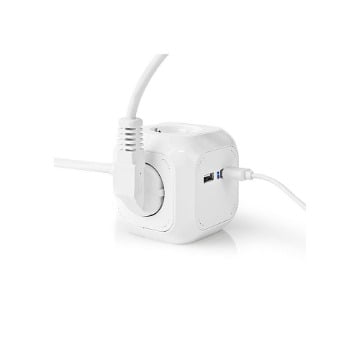 ΠΟΛΥΠΡΙΖΟ ΣΕ ΣΧΗΜΑ ΚΥΒΟΥ 4 ΘΕΣΕΩΝ+2 ΘΥΡΕΣ USB NEDIS EXSOC415UFWT 1,5m (ΛΕΥΚΟ)