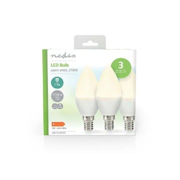 ΛΑΜΠΑ LED E14 CANDLE 2.8W ΘΕΡΜΟ ΛΕΥΚΟ ΦΩΣ ΚΑΙ 250 LUMEN ΣΥΣΚΕΥΑΣΙΑ 3ΤΜΧ NEDIS LBE14C351P3