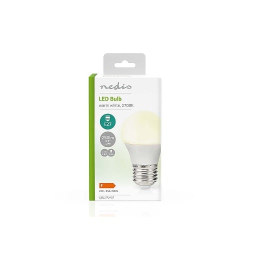 ΛΑΜΠΑ LED E27 ,  G45 ,  2.8W  ΘΕΡΜΟ ΛΕΥΚΟ ΦΩΣ ΚΑΙ 250 LUMEN NEDIS LBE27G451