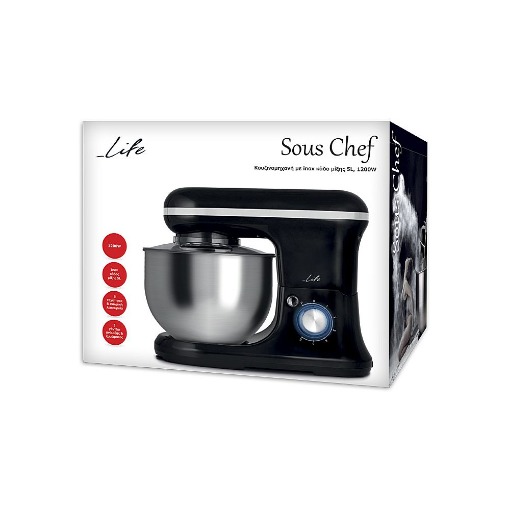 ΚΟΥΖΙΝΟΜΗΧΑΝΗ ΜΑΥΡΗ 1200W ΜΕ INOX ΚΑΔΟ ΜΙΞΗΣ 5l LIFE SOUS CHEF
