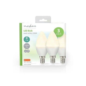 ΛΑΜΠΑ LED E14 CANDLE 4.9W, ΘΕΡΜΟ ΛΕΥΚΟ ΦΩΣ ΚΑΙ 470 LUMEN ΣΕ ΣΥΣΚΕΥΑΣΙΑ 3ΤΜΧ NEDIS LBE14C352P3