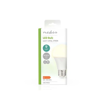 ΛΑΜΠΑ LED , E27 , A60 , 8.5W , ΘΕΡΜΟ ΛΕΥΚΟ ΦΩΣ ΚΑΙ 806 LUMEN NEDIS LBE27A602