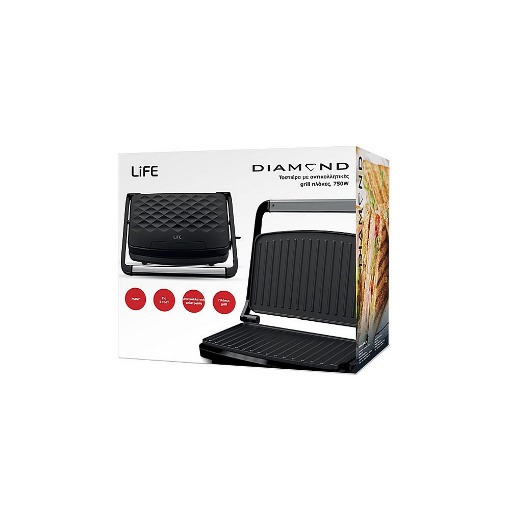 ΤΟΣΤΙΕΡΑ ΜΕ ΑΝΤΙΚΟΛΛΗΤΙΚΕΣ GRILL ΠΛΑΚΕΣ 750W LIFE DIAMOND