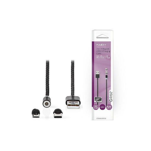 ΚΑΛΩΔΙΟ USB HIGH-SPEED A - MICRO B USB/ USB-C 2m ΜΕ ΜΑΓΝΗΤΙΚΟ ΑΚΡΟ  NEDIS CCGB60630BK20