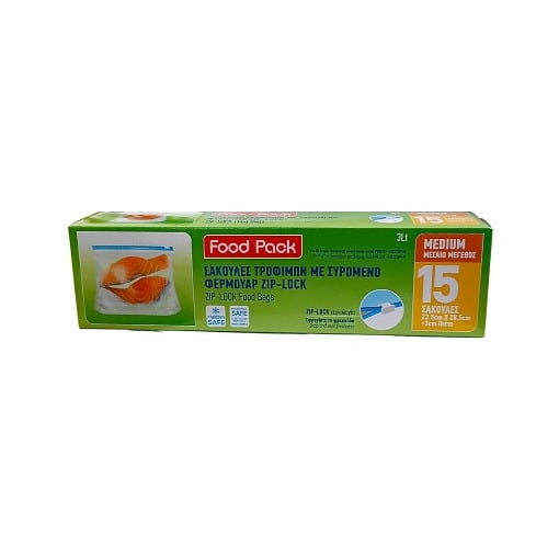 ΣΑΚΟΥΛΕΣ ΤΟΡΦΙΜΩΝ FOOD PACK ZIP-LOCK 15TMX - ΜEDIUM (23.5X28.5cm)
