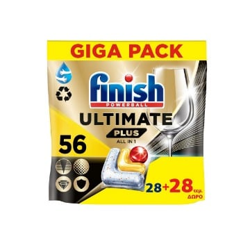 FINISH ΚΑΨΟΥΛΕΣ ULTIMATE PLUS ALL IN ONE (28+28τεμ.) - LEMON