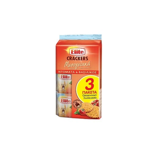 ELITE CRACKERS ΜΕΣΟΓΕΙΑΚΑ (3x105gr.) - (ΝΤΟΜΑΤΑ & ΒΑΣΙΛΙΚΟΣ)