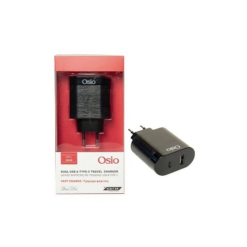 OSIO ΦΟΡΤΙΣΤΗΣ ΤΑΧΕΙΑΣ ΦΟΡΤΙΣΗΣ ΜΕ USB & TYPE C ΥΠΟΔΟΣΧΗ - (ΜΑΥΡΟΣ) (OTU-5904B)