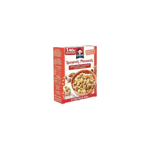 QUAKER ΤΡΑΓΑΝΕΣ ΜΠΟΥΚΙΕΣ 450gr. - (ΣΟΚΟΛΑΤΑ ΓΑΛΑΚΤΟΣ) (-1.40€)