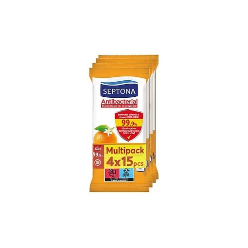 SEPTONA ΥΓΡΑ ΜΑΝΤΗΛΑΚΙΑ (4x15τεμ.) - (ΠΟΡΤΟΚΑΛΙ)