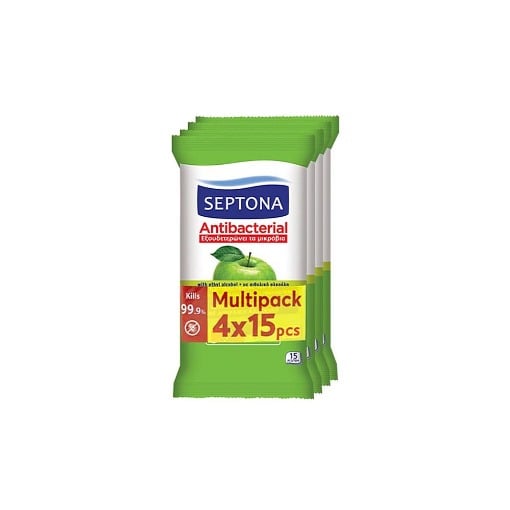 SEPTONA ΥΓΡΑ ΜΑΝΤΗΛΑΚΙΑ (4x15τεμ.) - (ΠΡΑΣΙΝΟ ΜΗΛΟ)