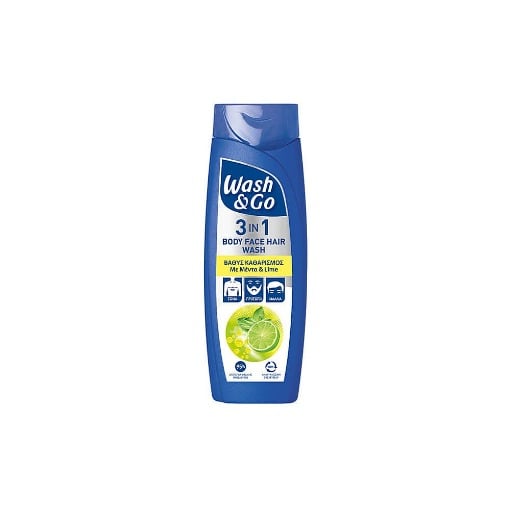 WASH & GO MEN SHAMPOO 3in1 400ml - (MINT & LIME) (1+1 ΔΩΡΟ)