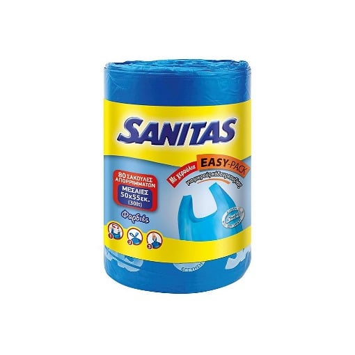 SANITAS ΣΑΚΟΥΛΑ ΑΠΟΡΡΙΜΑΤΩΝ EASYPACK ΜΠΛΕ ME ΧΕΡΟΥΛΙΑ 50X55 80ΤΜΧ Σ12 