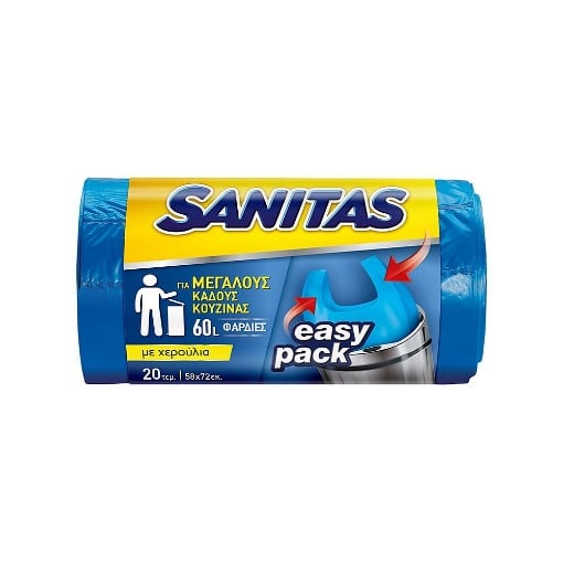 SANITAS ΣΑΚΟΥΛΑ ΑΠΟΡΡΙΜΑΤΩΝ EASY PACK ΜΠΛΕ ΜΕ ΧΕΡΟΥΛΙΑ 58X72 20TMX Σ30 