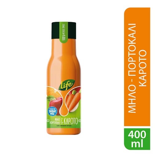 LIFE ΧΥΜΟΣ ΜΗΛΟ ΠΟΡΤΟΚΑΛΙ ΚΑΡΟΤΟ 400ml